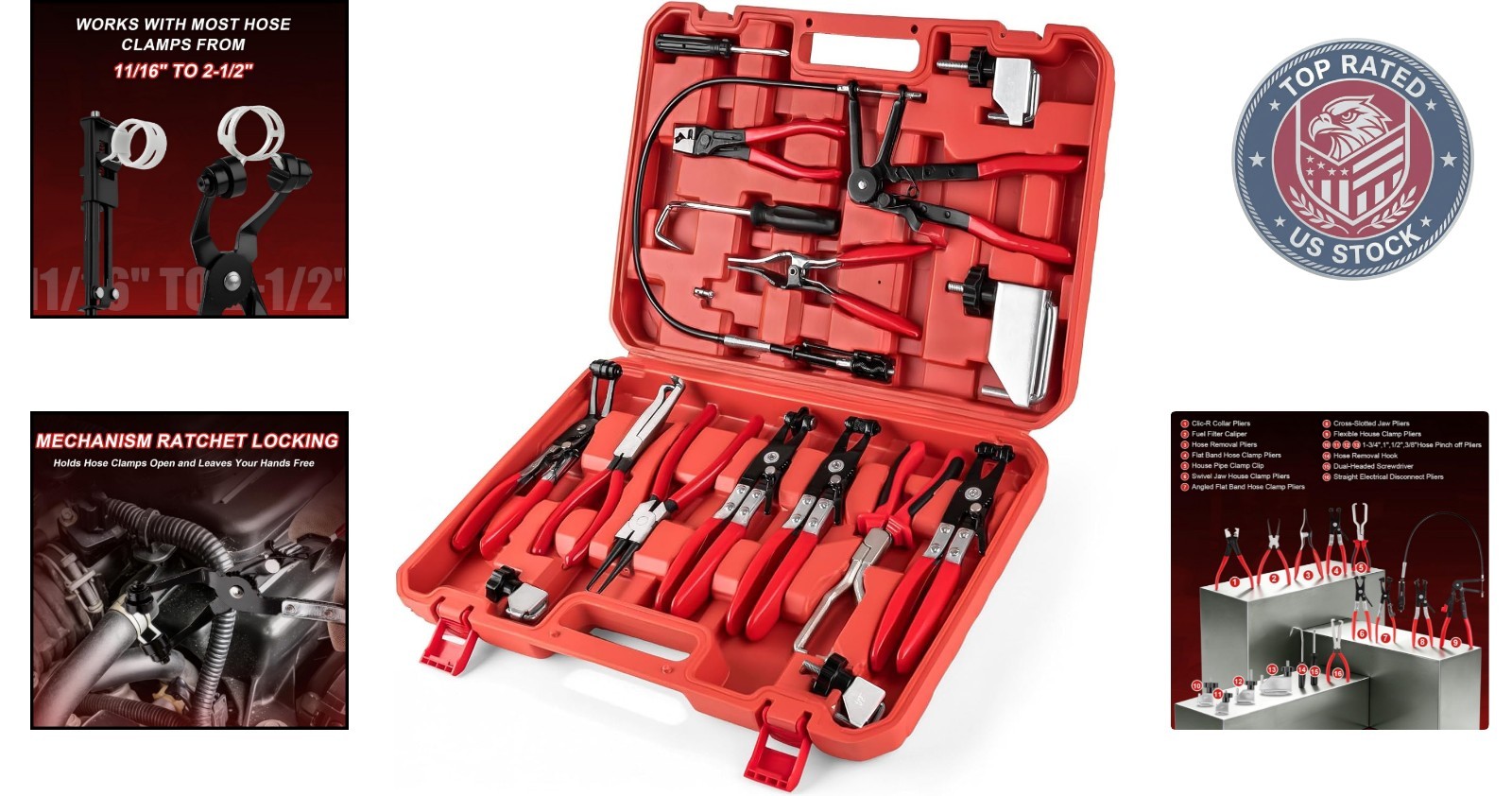 Versatile 16-Piece Hose Clamp Tool Set with Long & Flexible Wire Design