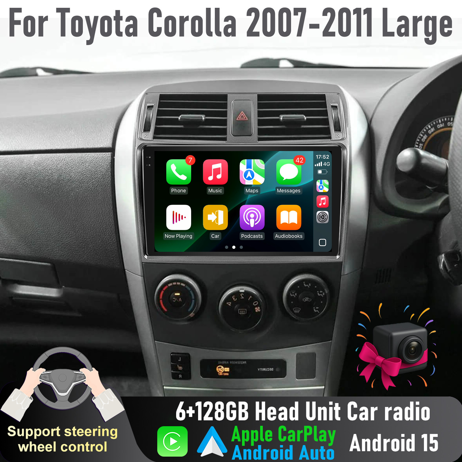 9'' Apple CarPlay 6+128GB Head Unit Car radio For Toyota Corolla 2007-2011 Large