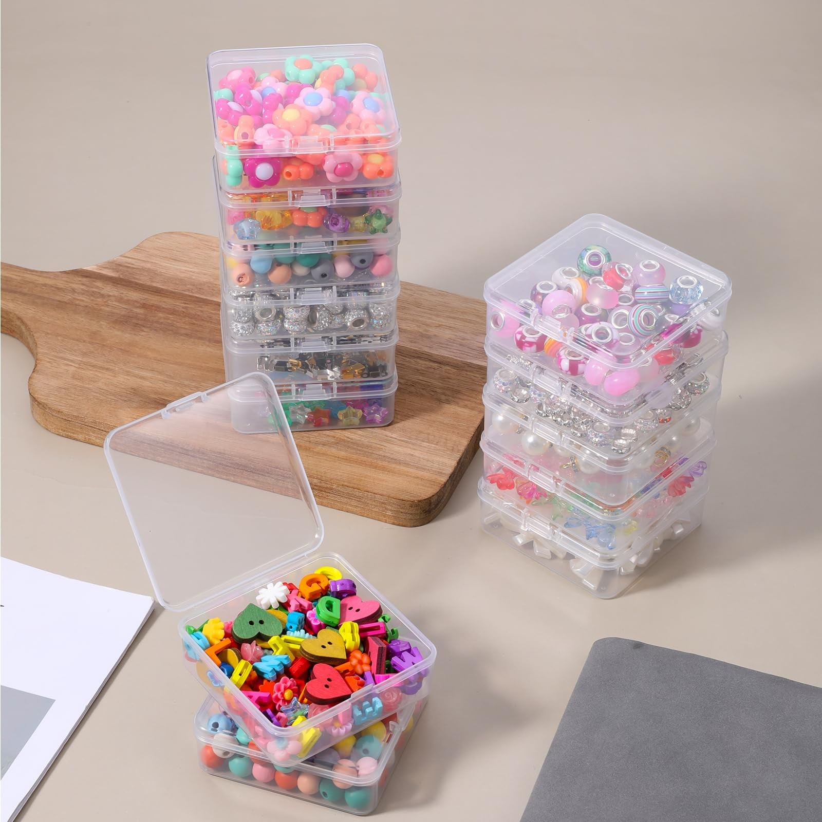 120 Pcs Mini Plastic Storage Containers Box Lid 3 x 3 1 Inch Clear Rectangle