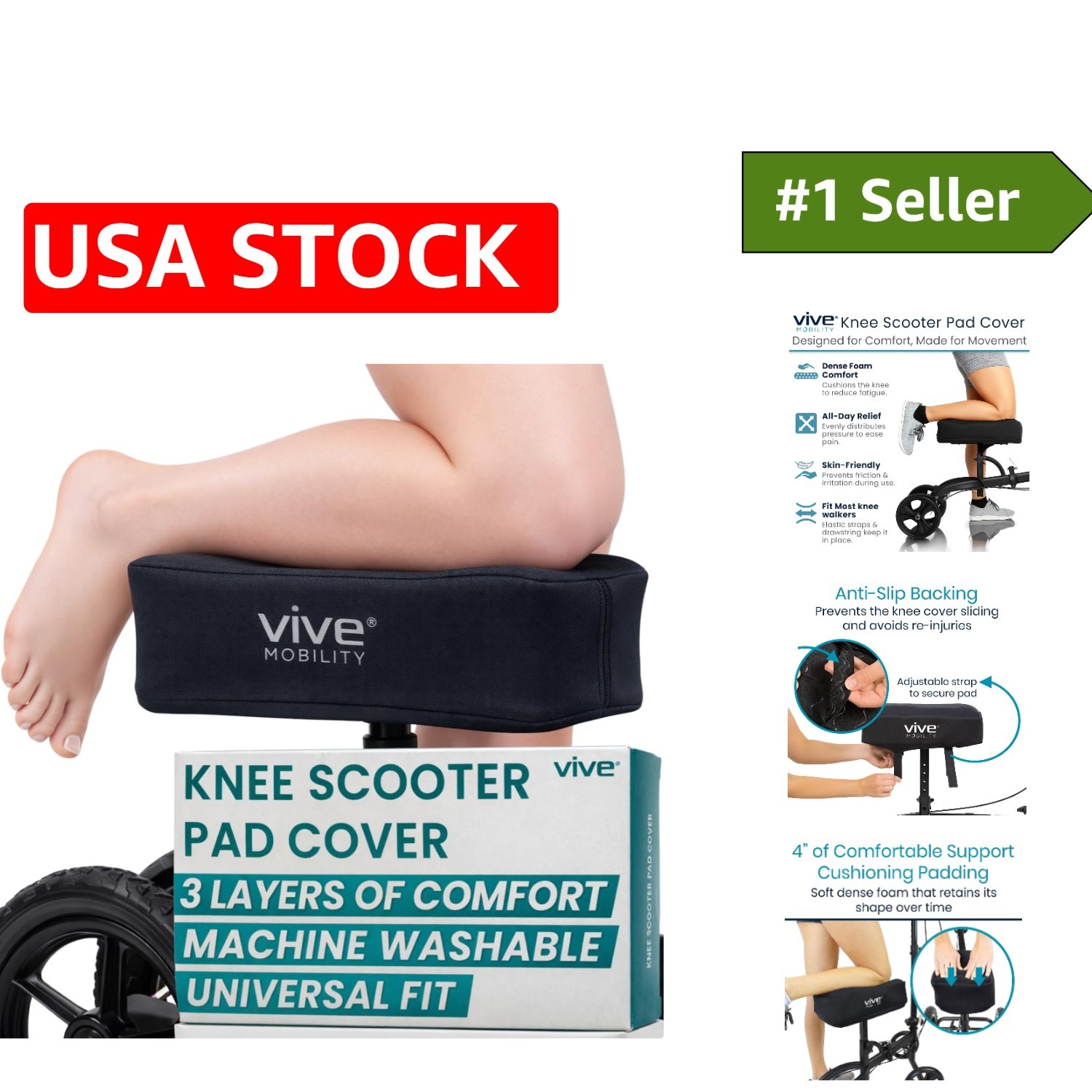 Dense Foam Knee Walker Pad Cover - Lightweight & Breathable Design