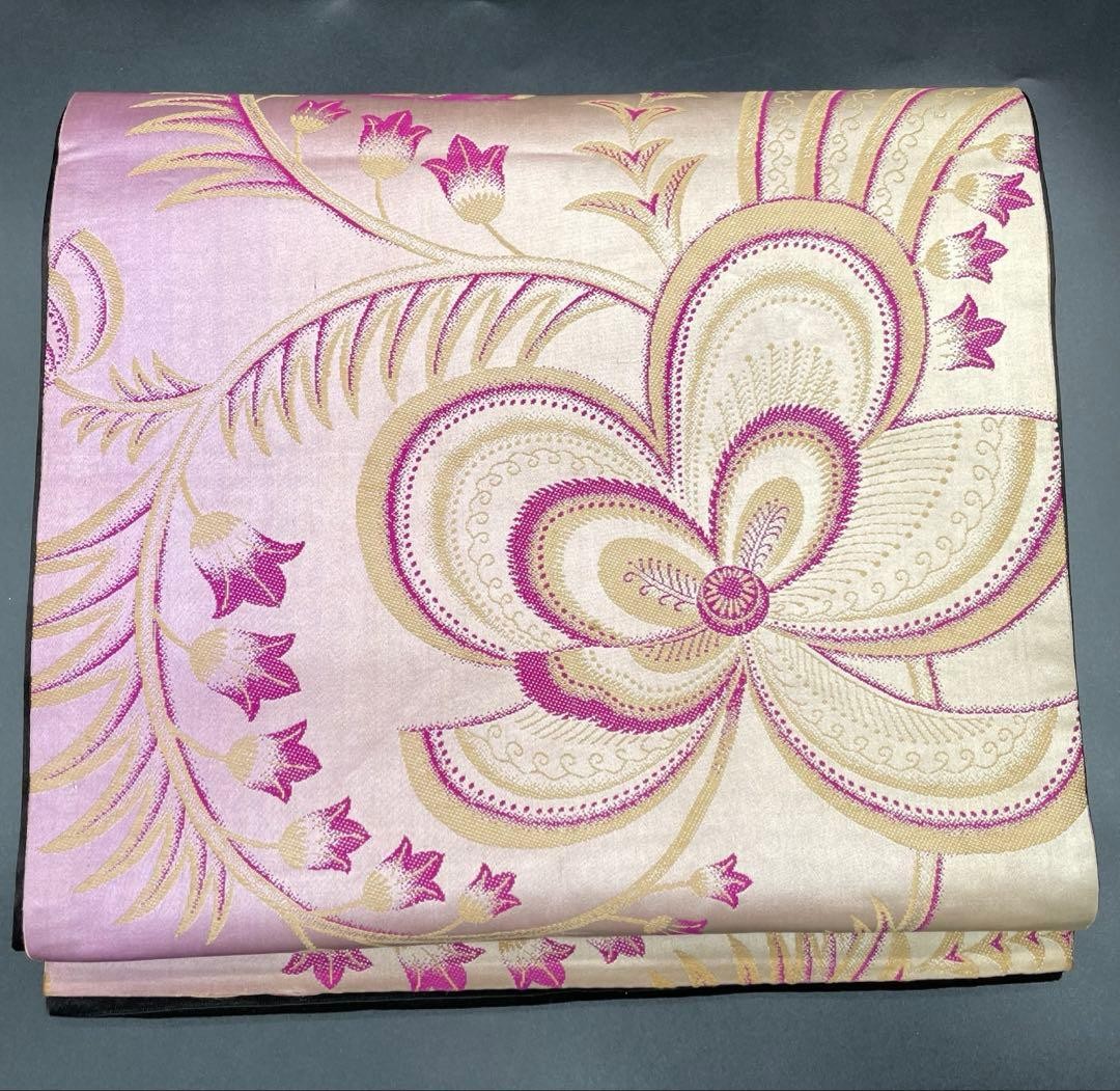 Vintage Pure Silk Nagoya Obi Taisho Roman Karakusa Floral Japanese
