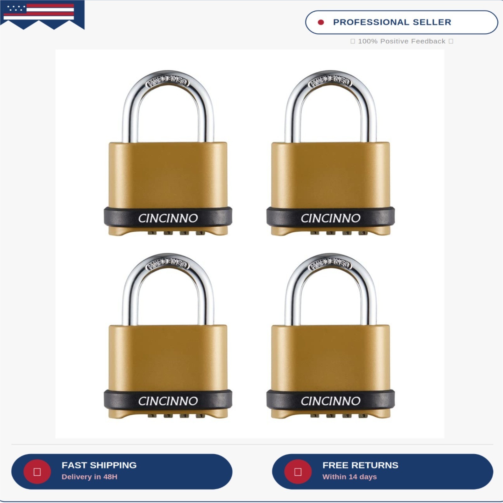 Heavy Duty Weatherproof Combination Lock, 4-Pack Outdoor Combo Lock,Resettable C