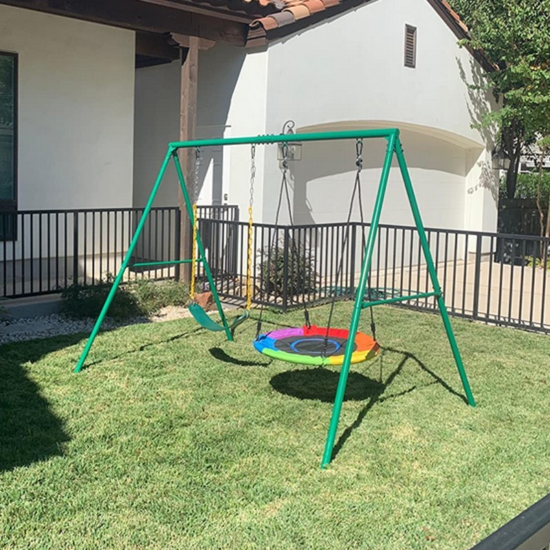 440lbs Metal Swing Set Heavy Duty Swing Stand Outdoor Kids Playset with 2 Swings