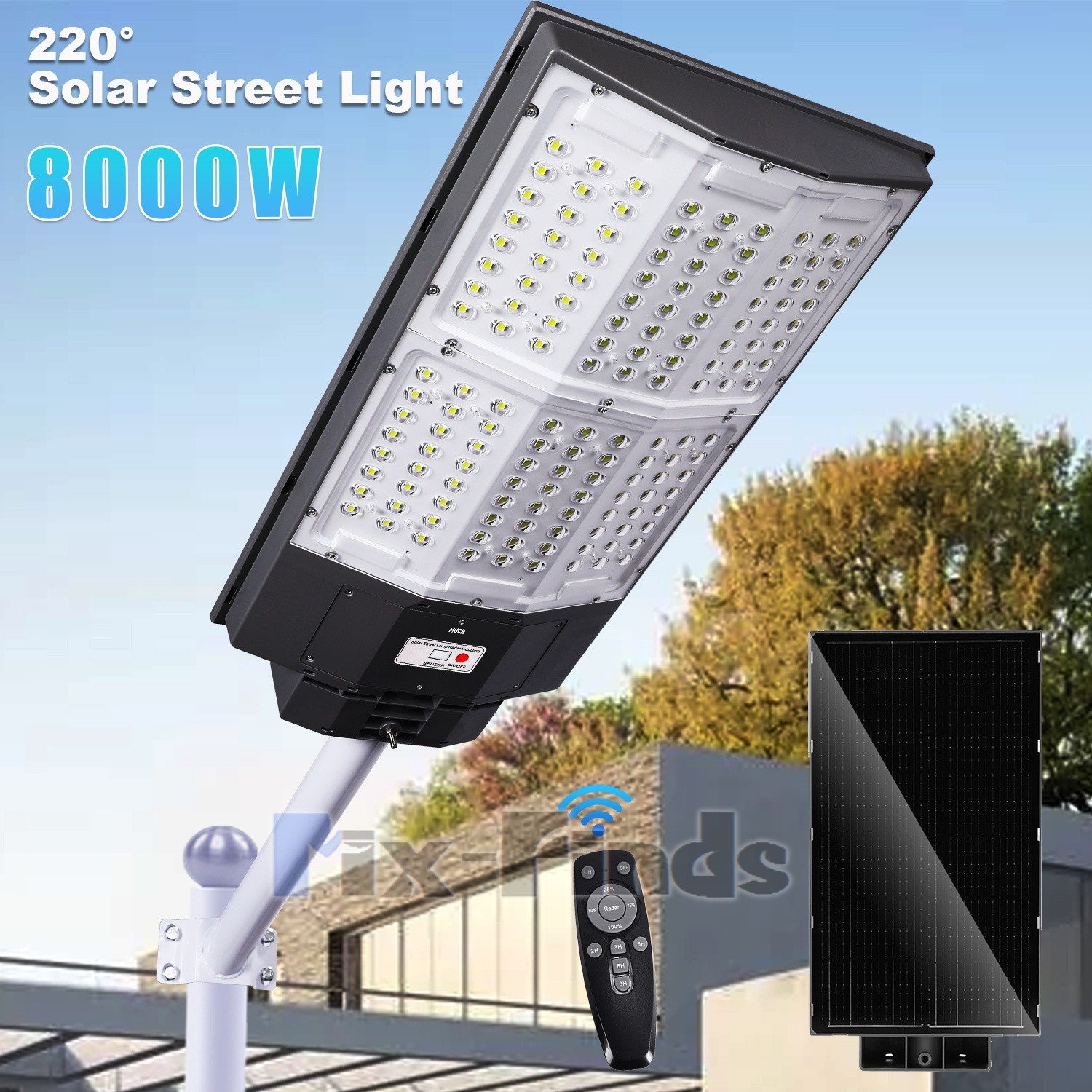 8000W Commercial Solar Street Lights 220° Outdoor Dusk to Dawn parking lot light