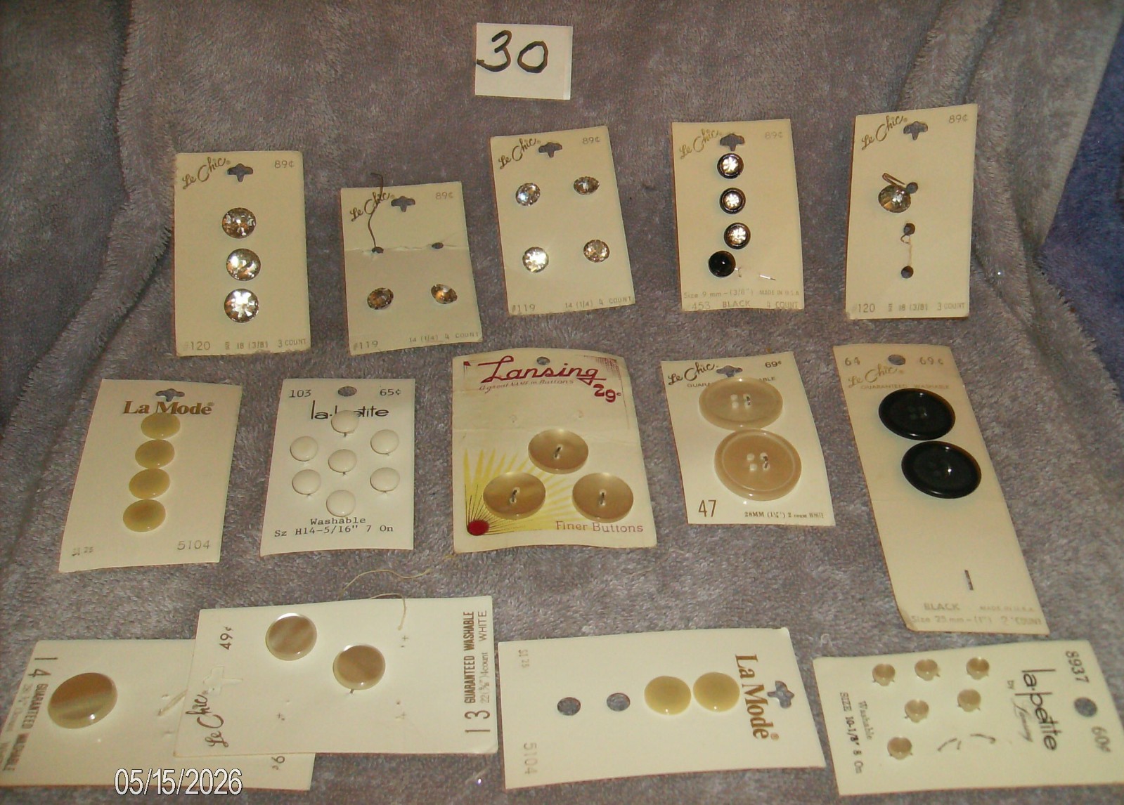 LOT OF 12 PKGS BUTTONS RHINESTONE ASSORTED COLORS & SIZES SEWING CRAFTS NEW #30