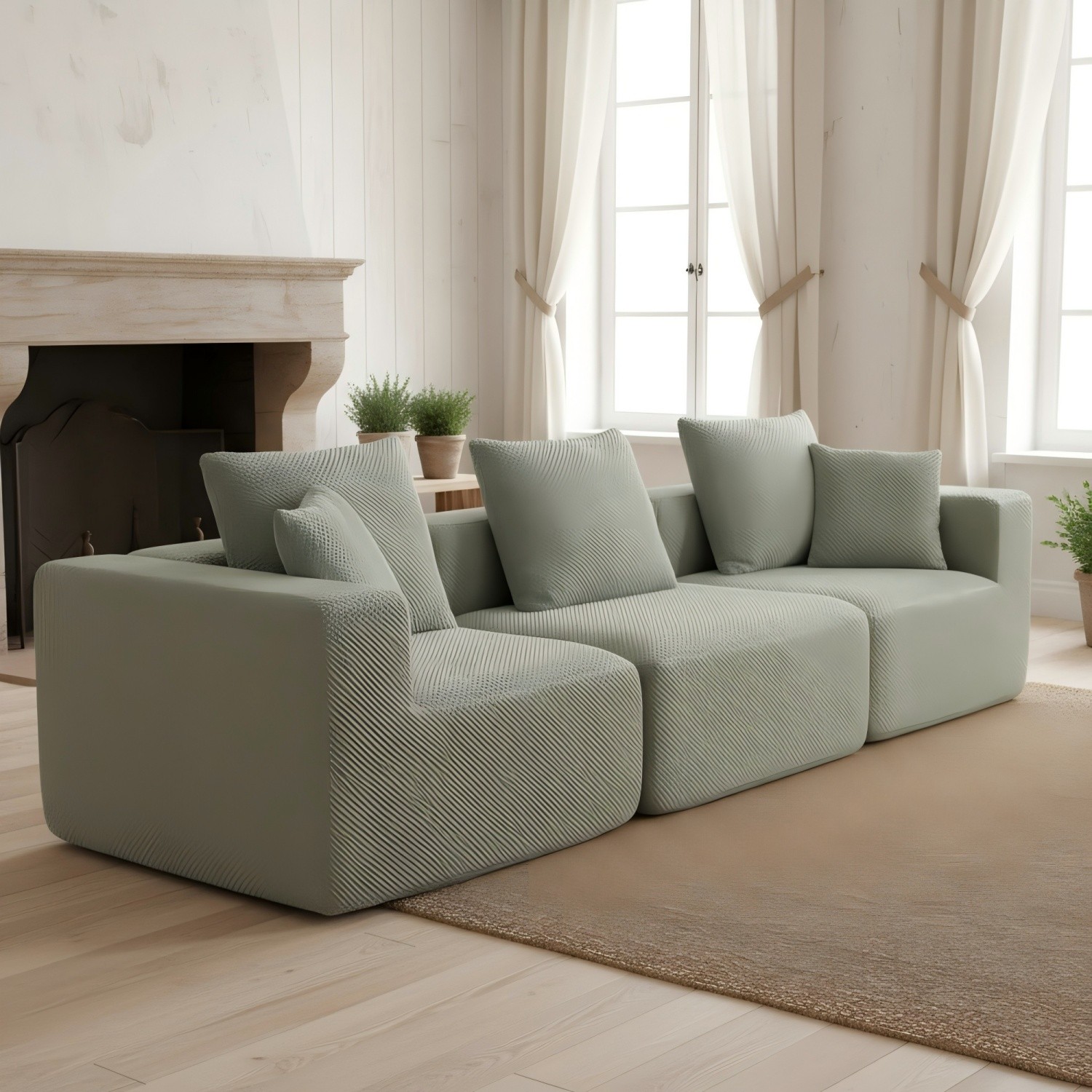 Modern Modular 3-Seat Sectional Sofa All-Foam Deep-Seat Couch for Small Spaces