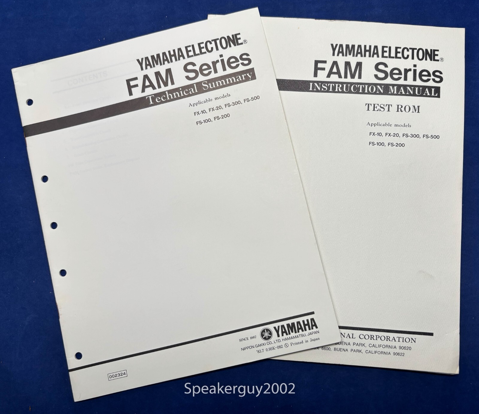 Original Yamaha FAM Series Tech Summery & Test Rom Instruction Manuals