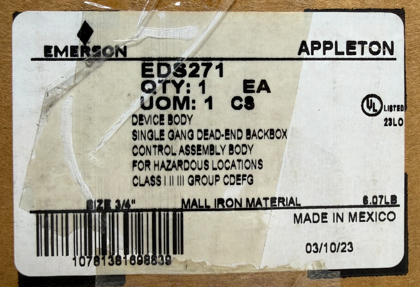 APPLETON EDSF12 + EFSFR1Q + EDS271 = EDS2129 20A Explosionproof Switch Assembly