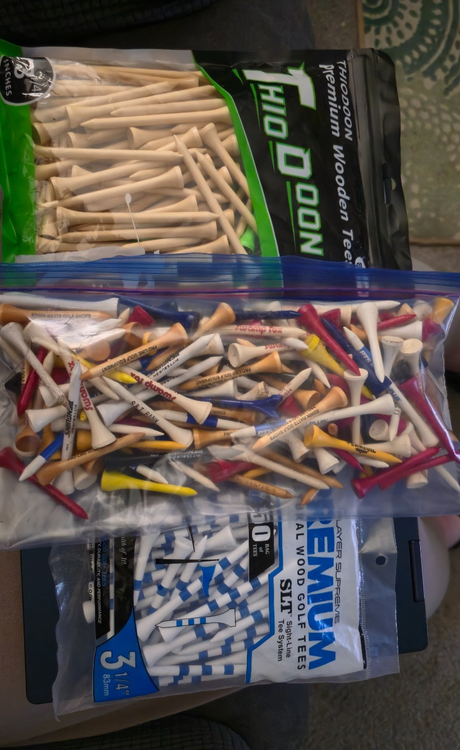 Golf Tees Assortment 1 assorted general bag and 2 sealed bags (approx. 350 tees)