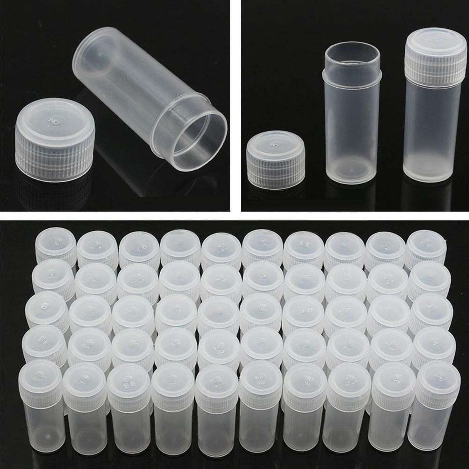 50Pcs 5ml Volume Plastic Small Bottle Vial Storage Container Sample Collection k