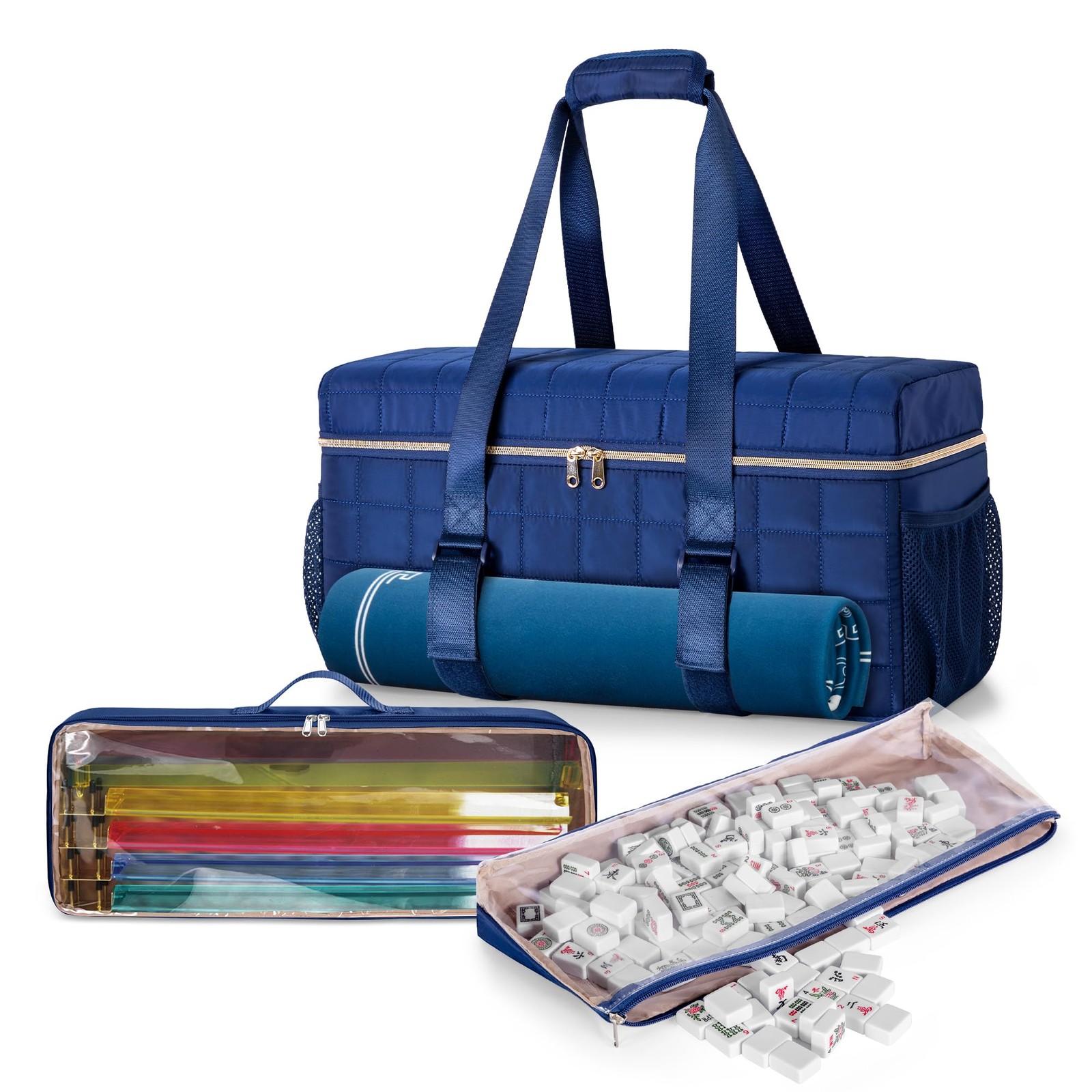 3 Pcs Empty Mahjong Bag, American Set Bag with Tiles Dark Blue