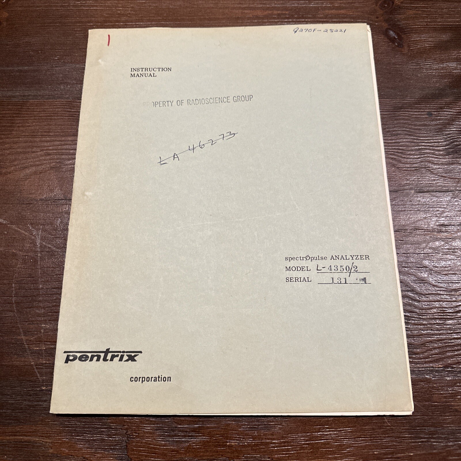 Pentrix L-43502 Narrow Band & Multi-Band Spectrum Analyzer Instruction Manual