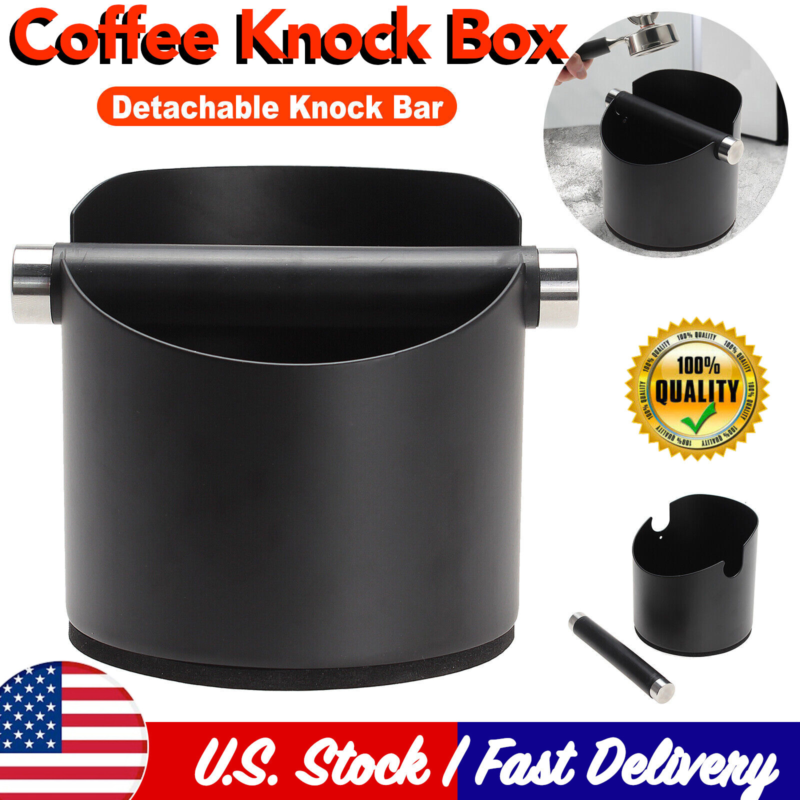 Coffee Knock Box Detachable Portafilter Knocking Bar Espresso Residue Container