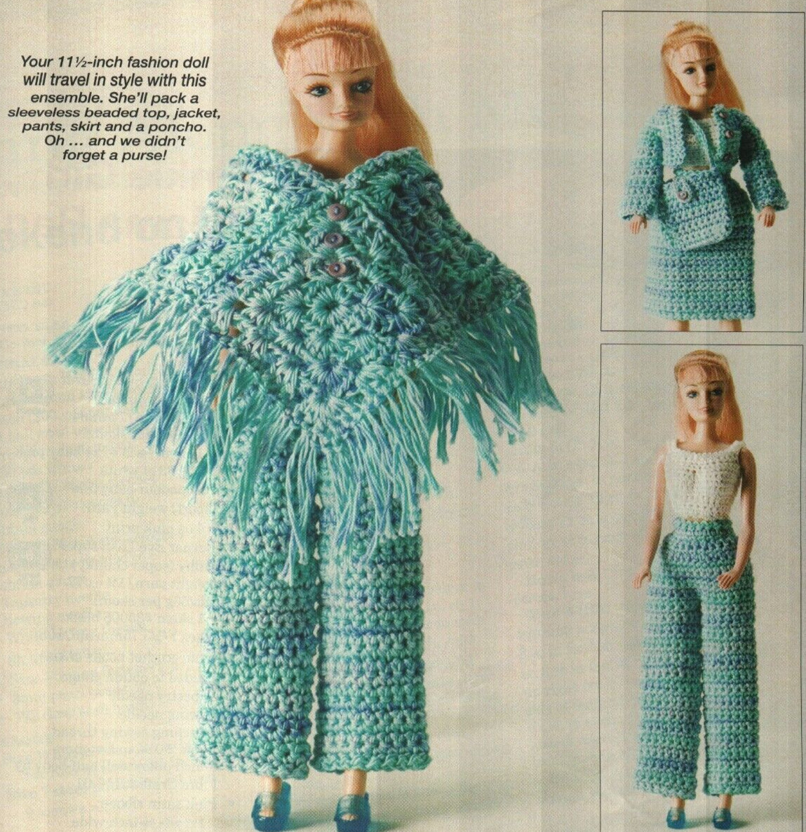 WEEKEND ON THE TOWN OUTFIT WITH PONCHO FASHION DOLL CROCHET PATTERN INSTRUCTIONS