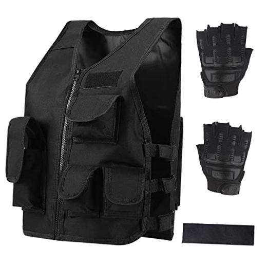 Kids Outdoor Tactical Vest, Children's Combat Vest Adjustable One Size Black