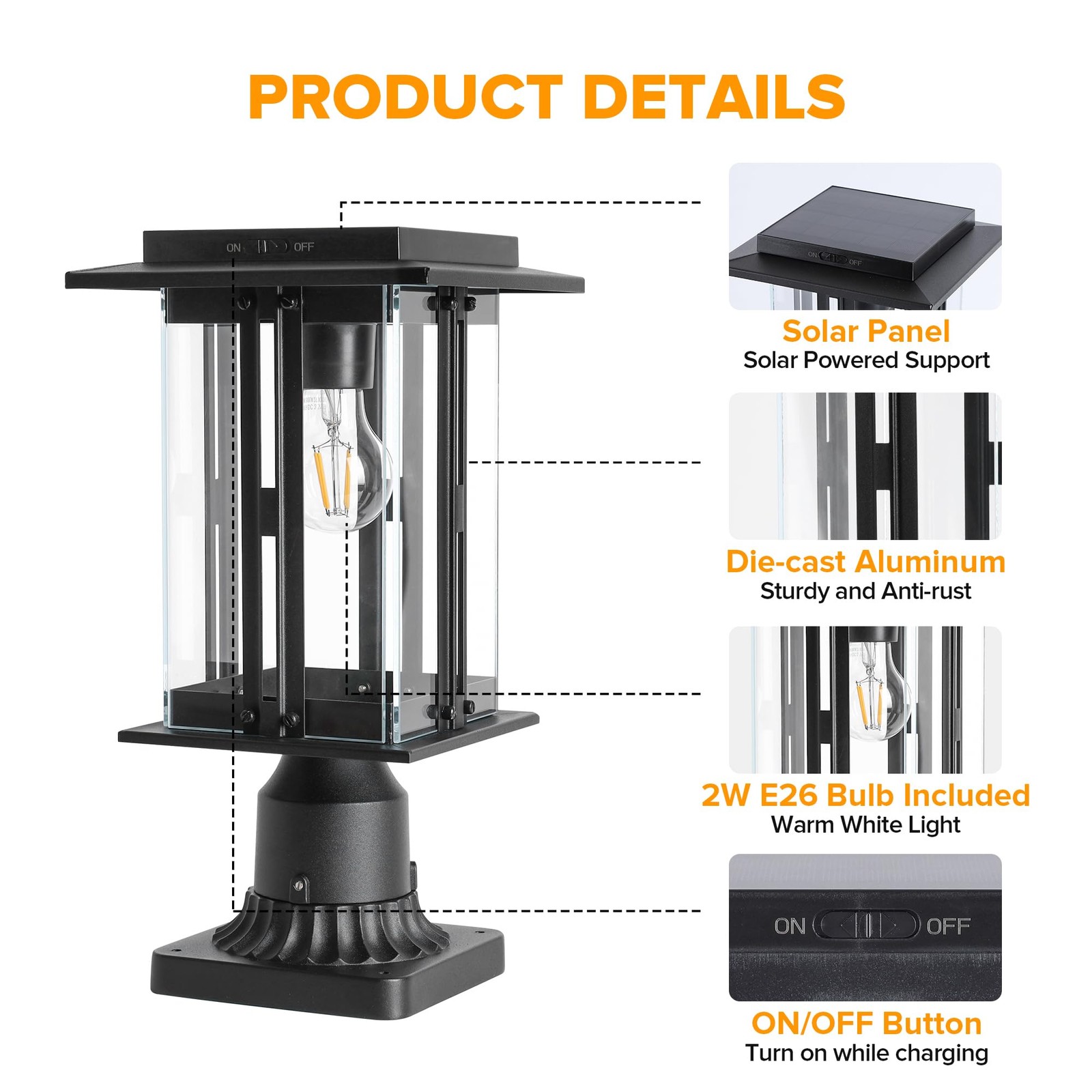 Lutec Solar Post Light 200 Lumens Waterproof