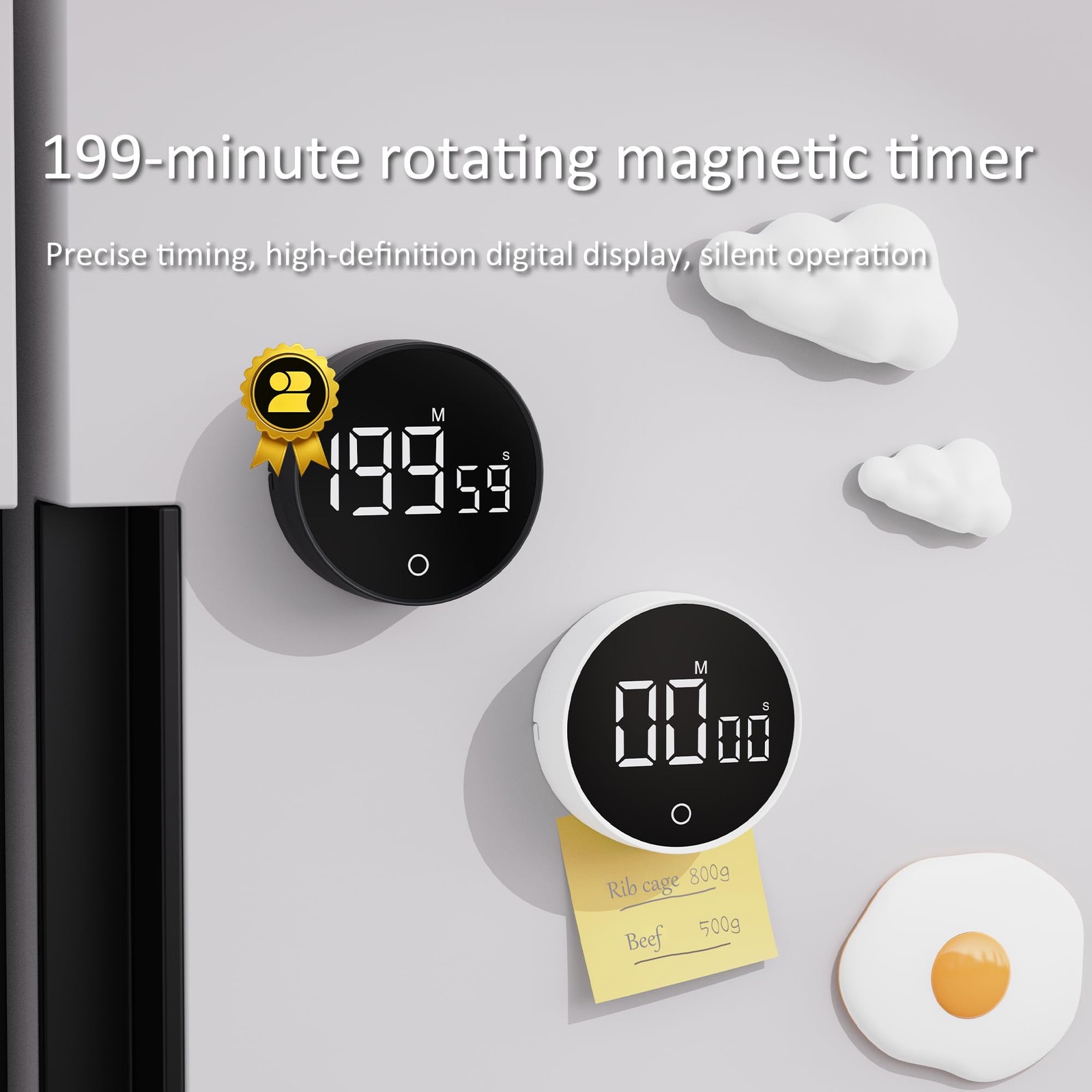 Digital Kitchen Timer, Rechargeable Magnetic Visual Timer with Large LED Disp...