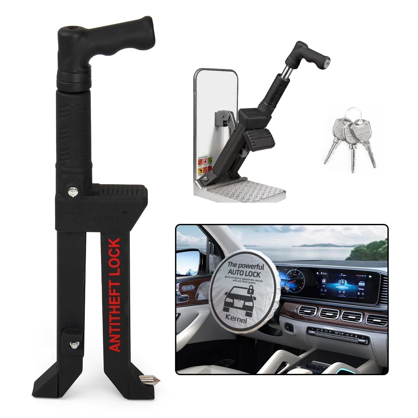 Brake Pedal Lock, Anti Theft Car Device, or Clutch V15, Black