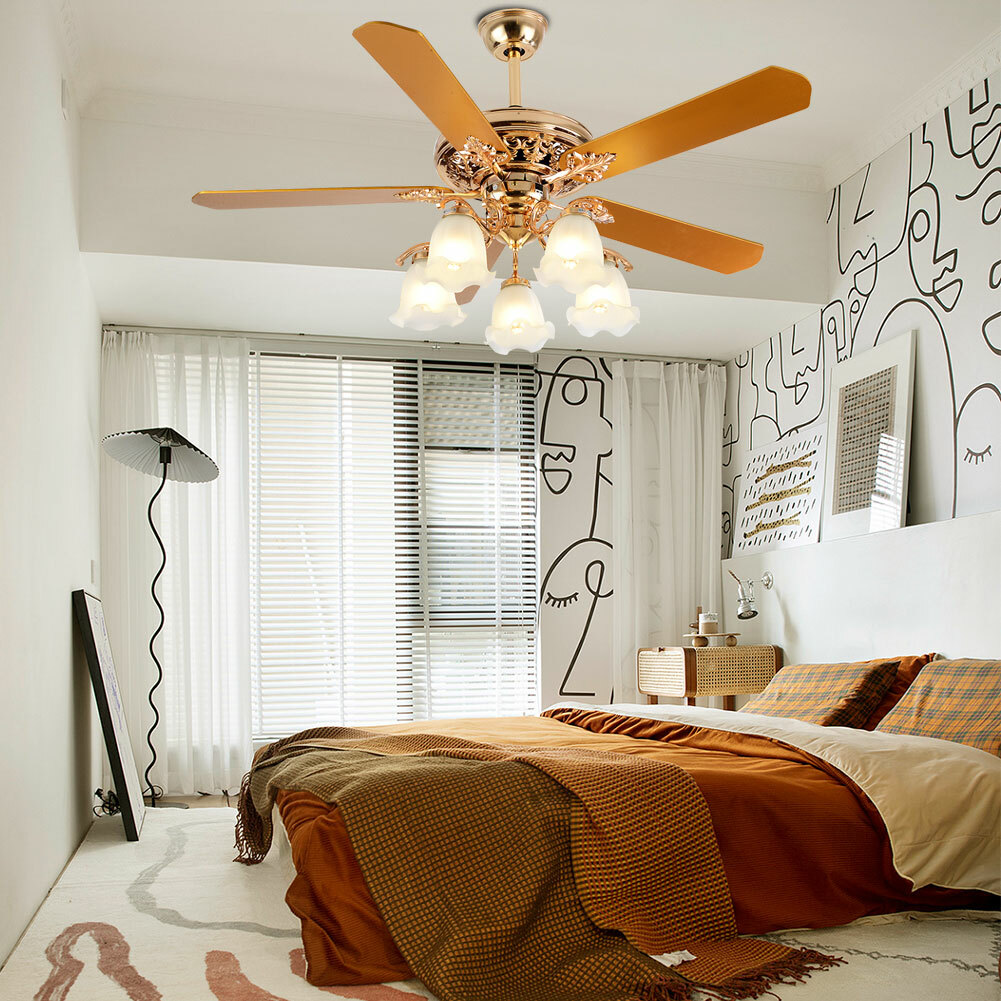 52" Chandelier Ceiling Fan Light w/ Remote Control 5 Blades Fan Home LED Lamp