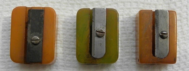 3 Vintage Bakelite Pencil Sharpeners, Butterscotch & Yellow-Green Colors