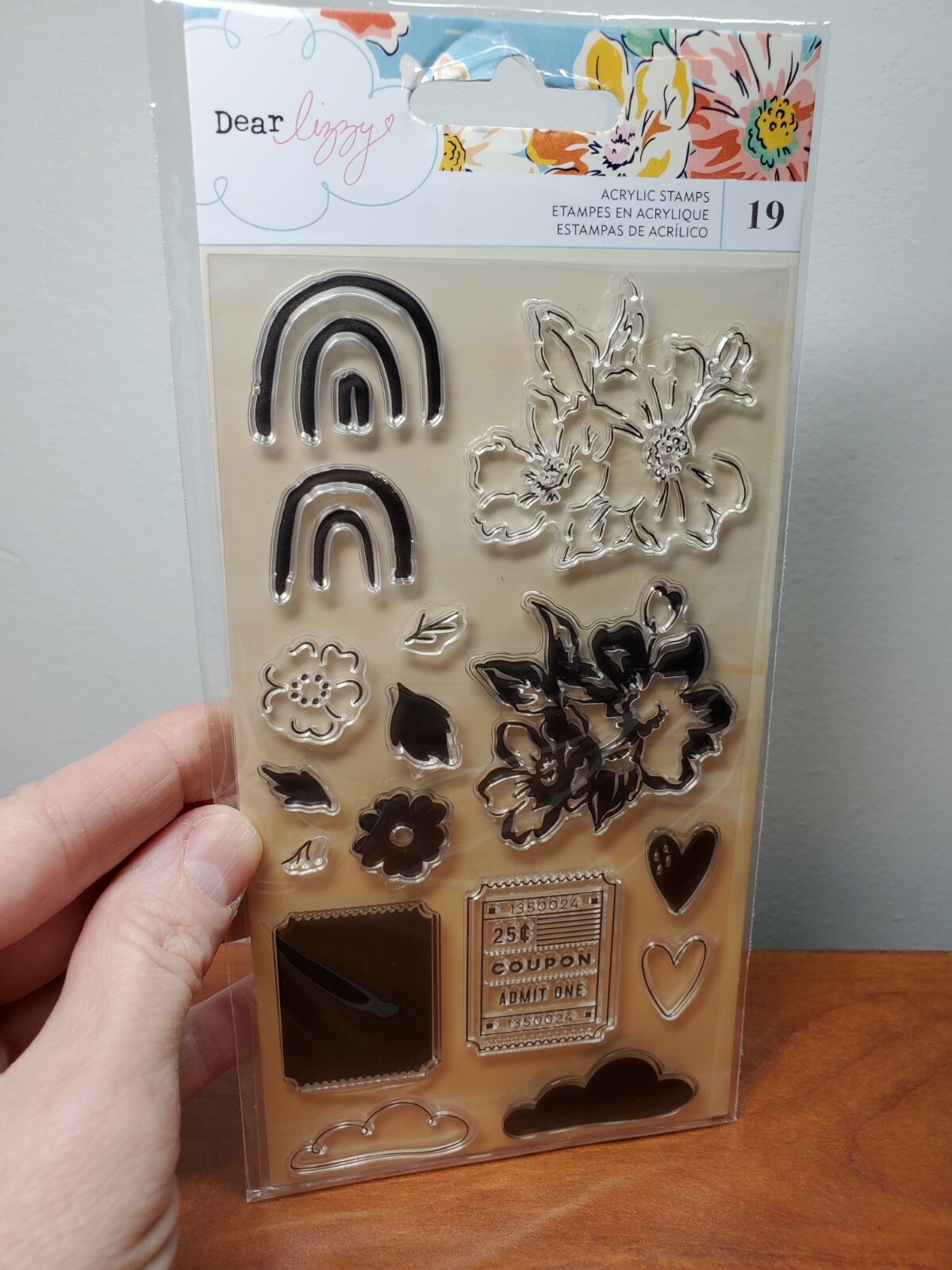 VS1 American Crafts Dear Lizzy Flowers rainbow 19 clear acrylic stamps New
