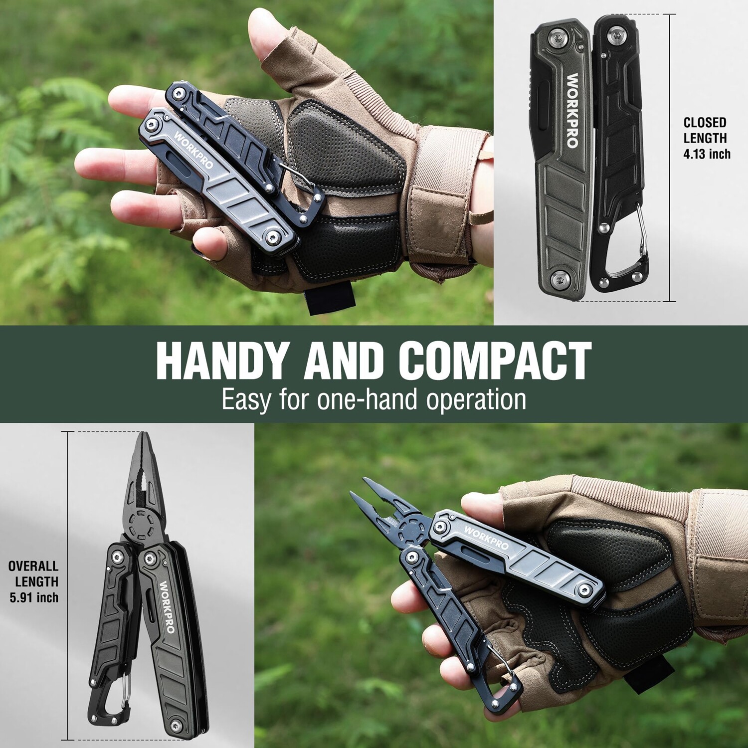 WORKPRO Multitool-11 in 1 Multitool Pliers Folding EDC Multi Knife w/Pocket Clip