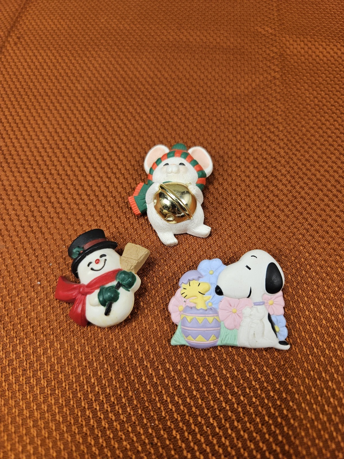 3 Holiday Pins, Mouse, Snowman,  Snoopy