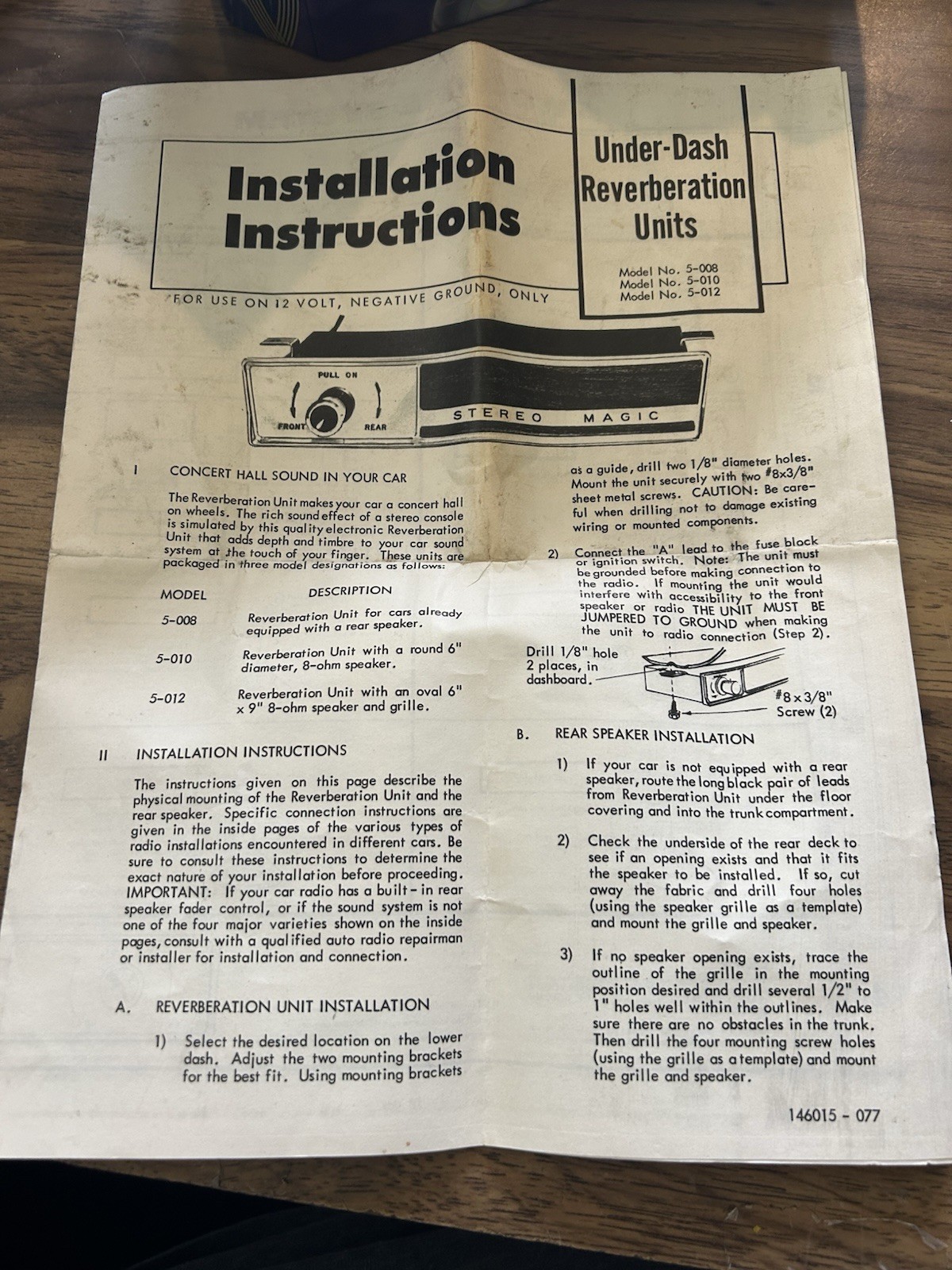 Vtg Stereo Magic Under Dash Reverberation Units Instructions 5-008 5-010 5-012