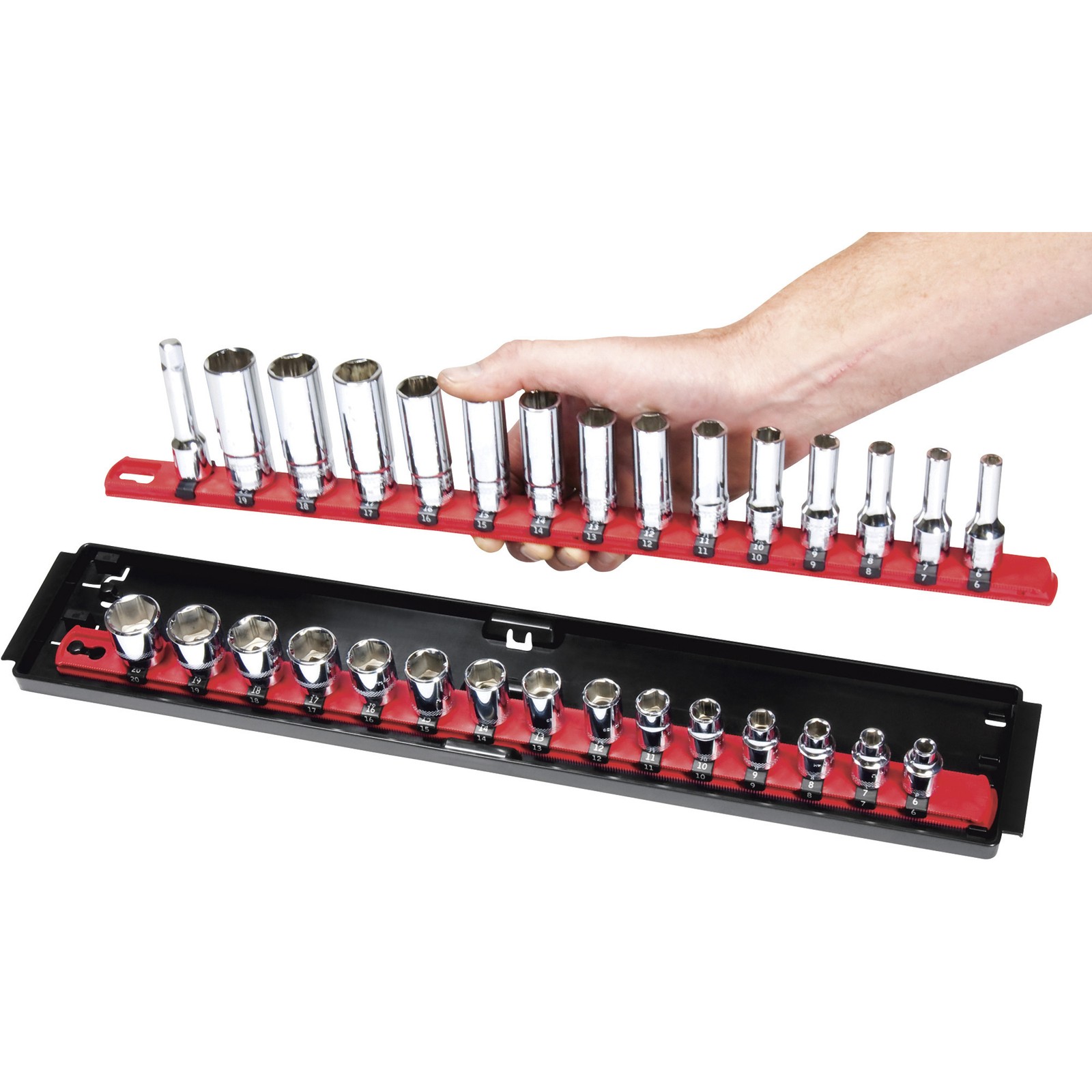 Ernst Manufacturing Socket Boss Organizer, 2 Rails, 3/8in.-Drive, Model# 8453