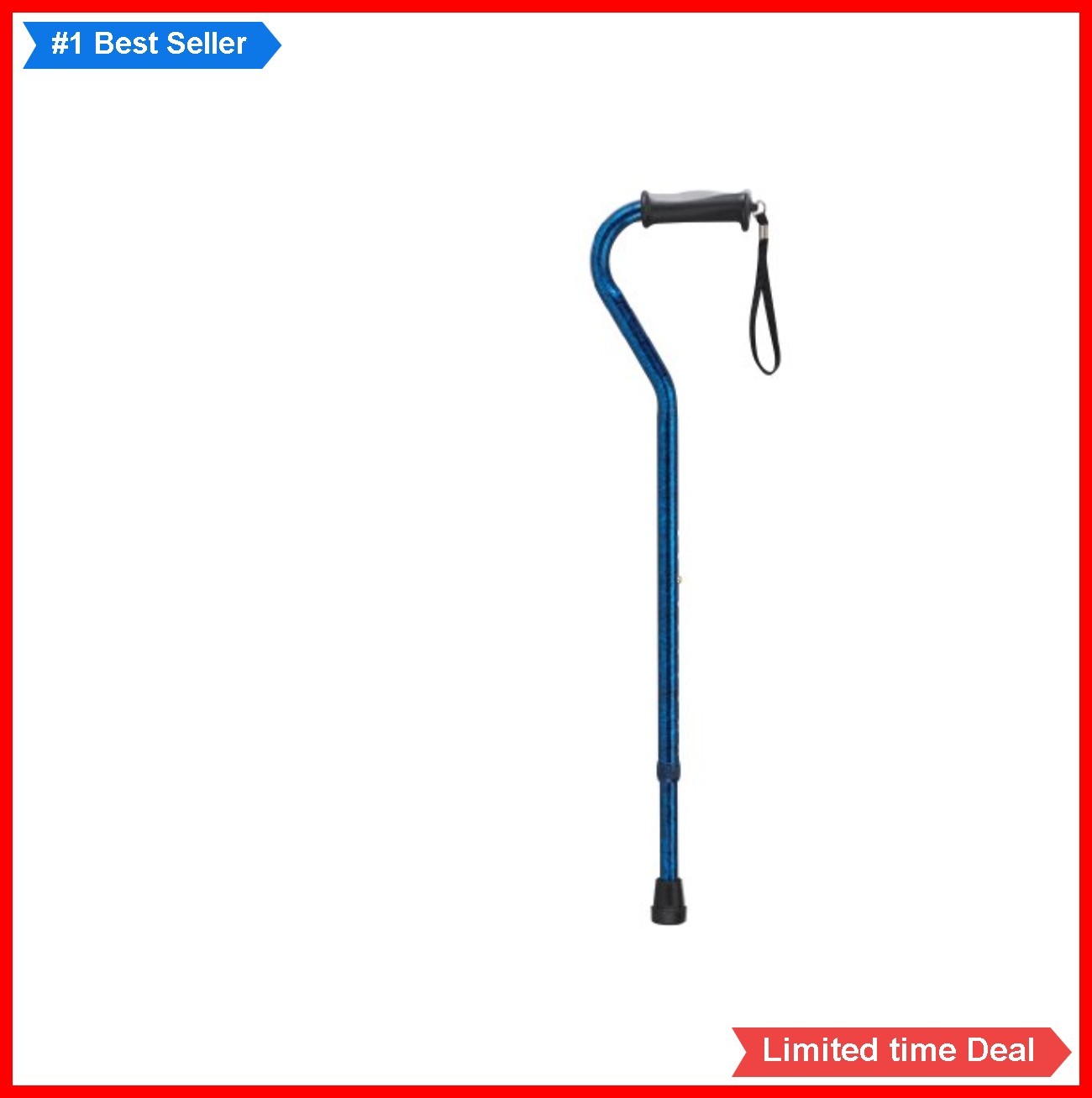 Adjustable Height Offset Handle Cane Gel Grip Aluminum 300 lb Capacity