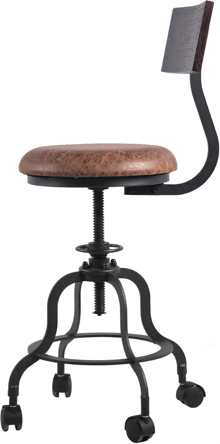 Rolling Stool with Wheels & Backrest,18.5"-22.44"Counter Adjustable Swivel Round