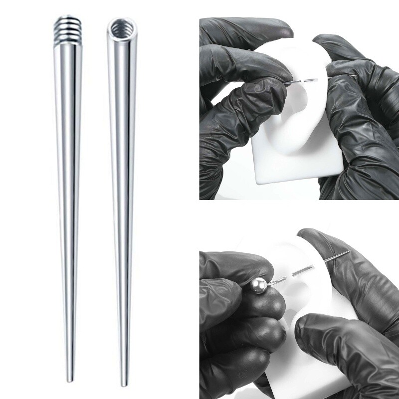 2pc Surgical Steel Internal & External Thread Needle Universal Piercing Tool Kit