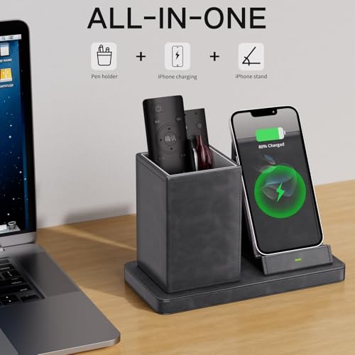 Multi-Functional Pencil Holder for Desk,Vegan Leather Organizers with Gray