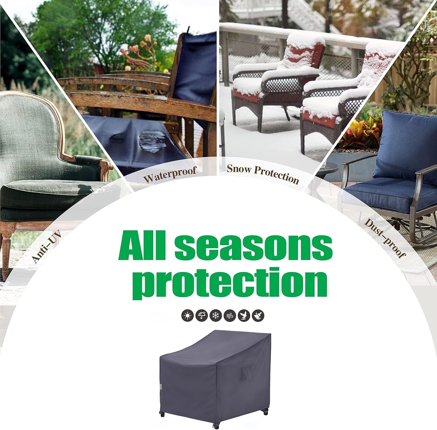 Patio Furniture Covers Waterproof for Outdoor Chairs , Heavy Grey & Black