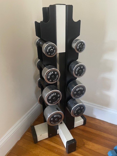 Used Dumbbell Set with Stand – 5lb, 10lb, 15lb, 20lb Weights – Great Condition