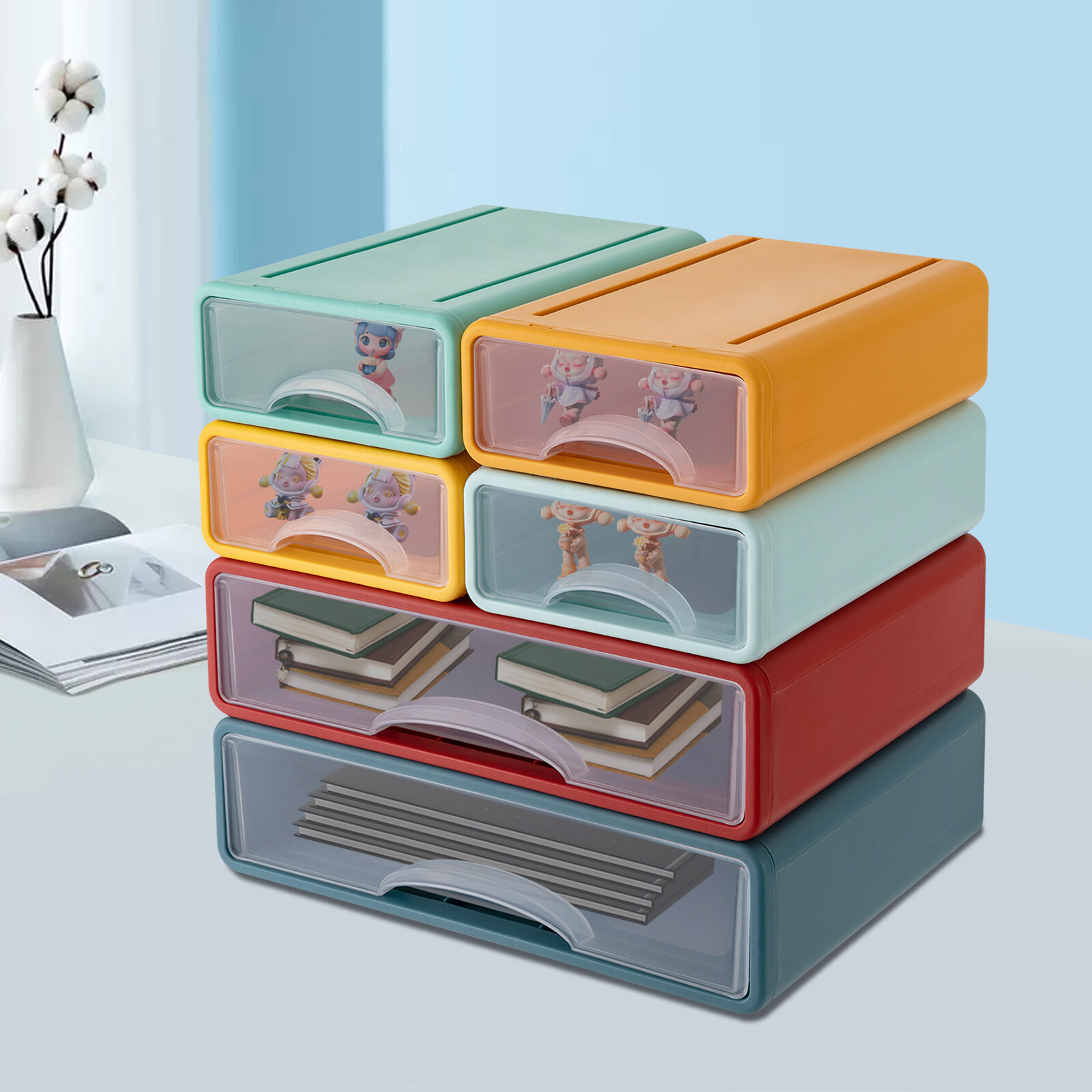 Desktop Drawer Organizer with 6 Stackable Drawers for Home & Office