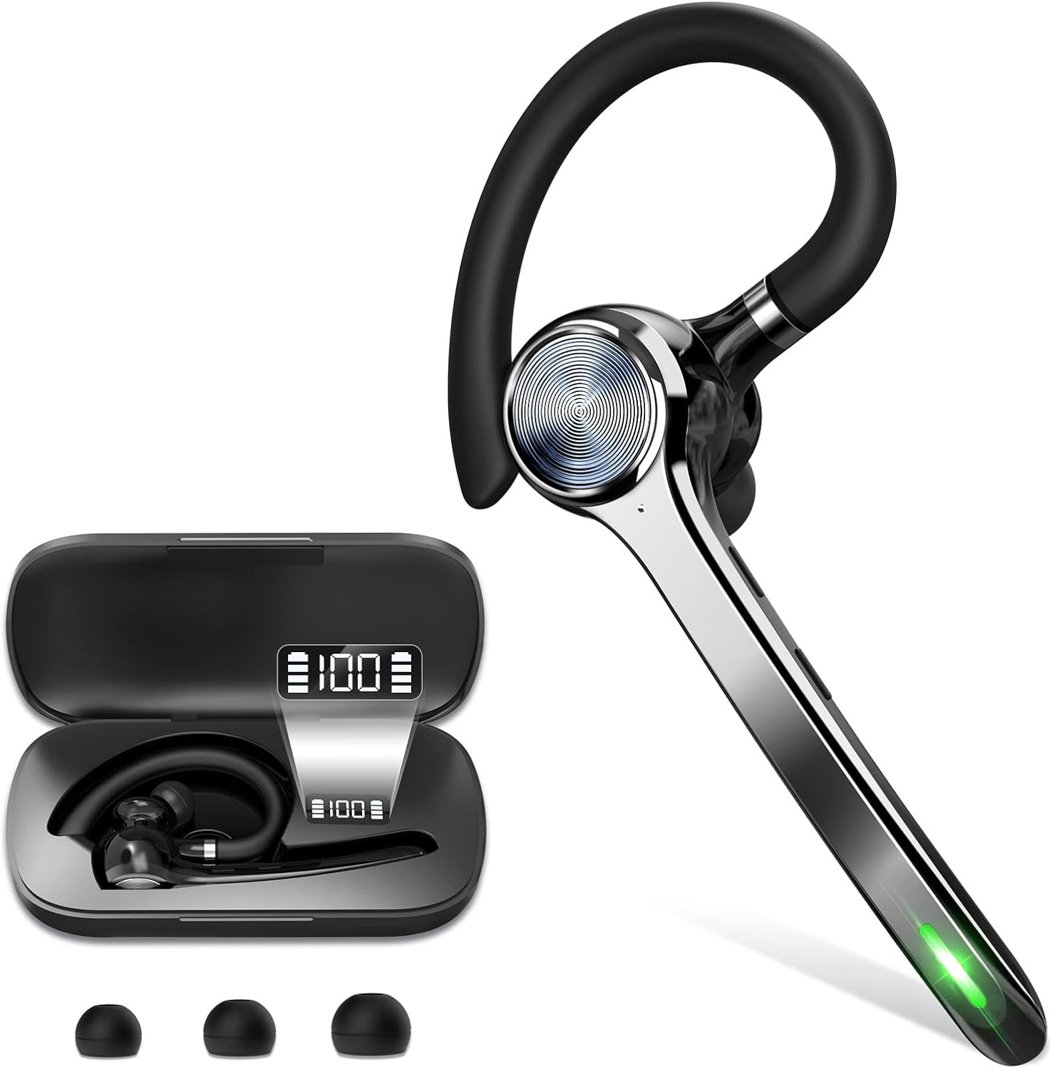 HEIBAS Bluetooth Headset, Wireless Bluetooth Earpiece with 500mAh Charging Case