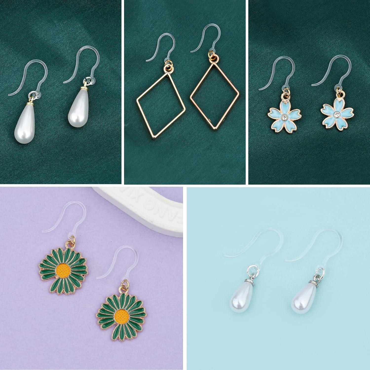 50Pcs Clear Plastic Earring Hooks - Non-Allergenic for Sensitive Ears, Component