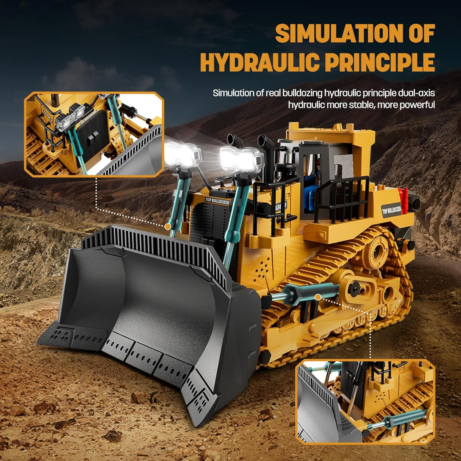 Metal RC Bulldozer Toy for Kids | 9-Channel Remote Control Track-Type Tractor wi