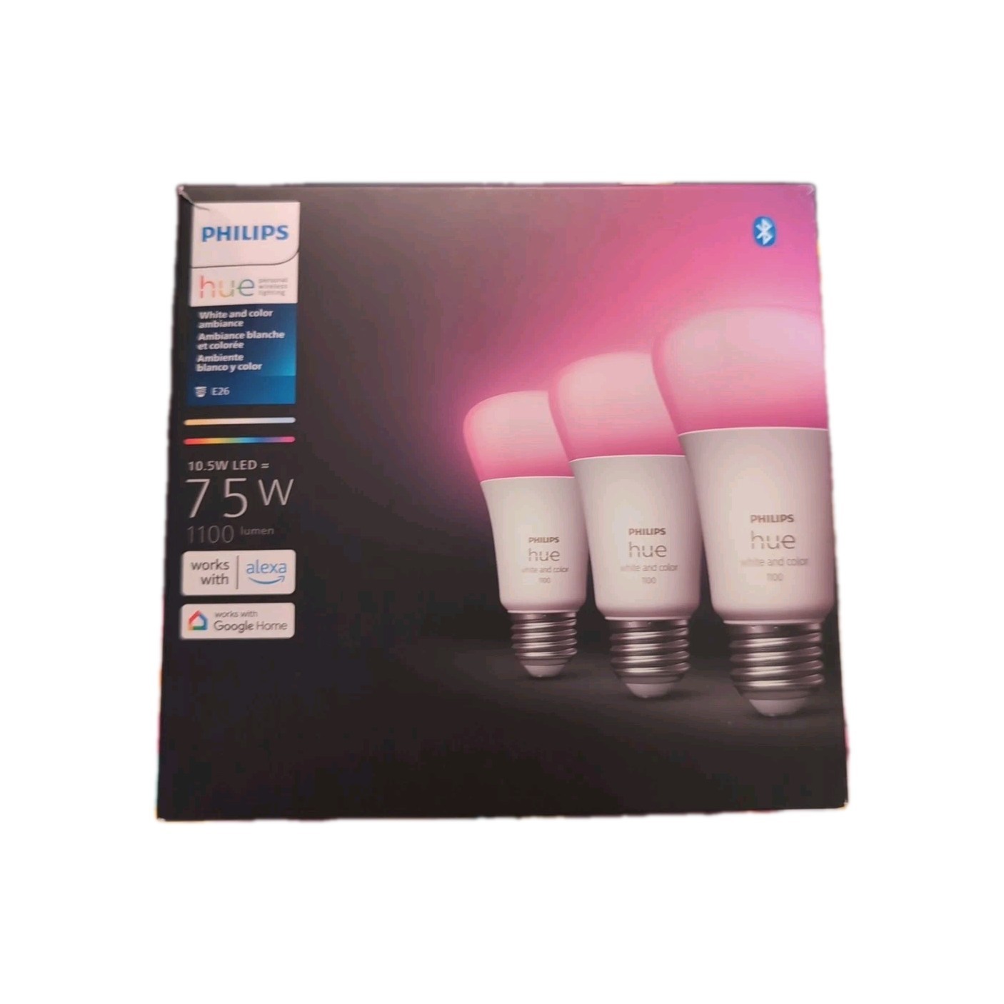 PHILIPS HUE Smart 3 Pack , 75W A19 LED Bulb White and Color Ambiance Light