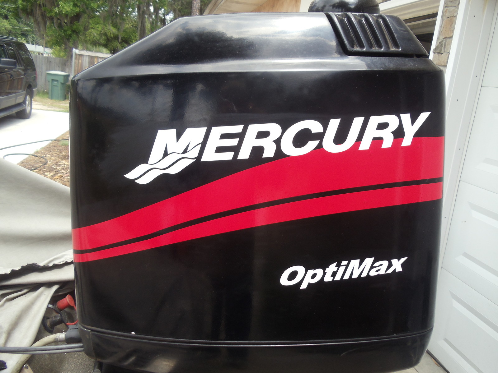 BOAT MOTOR COWL DECAL SET in Red + "Your Choice of HP Rating" Optimax