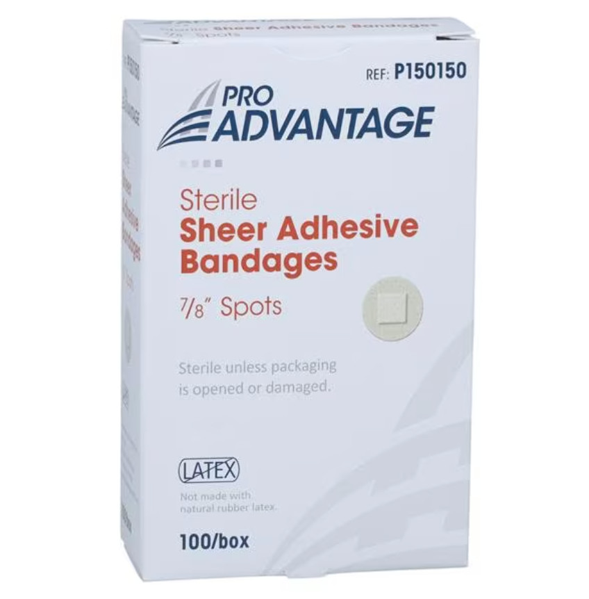 Sterile, Sheer Adhesive Spot Dot Bandages, 7/8" Spots - Box of 100