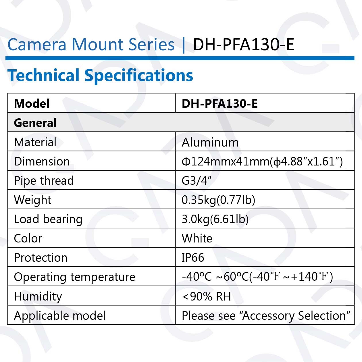 Dahua PFA130-E Wall Mounting Junction Box for Select CCTV Security Cameras