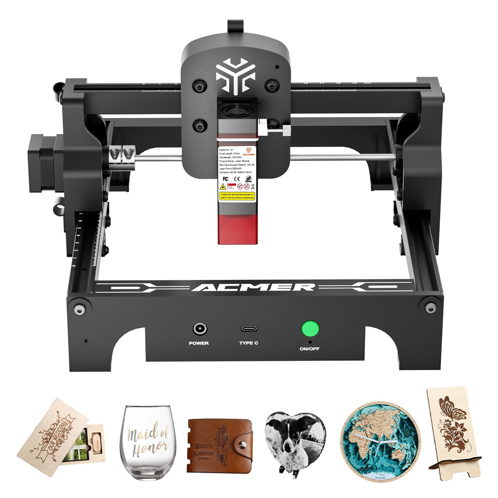ACMER S1 Laser Engraver Machine 2.5W DIY Laser Cutting & Engraving 130x130mm