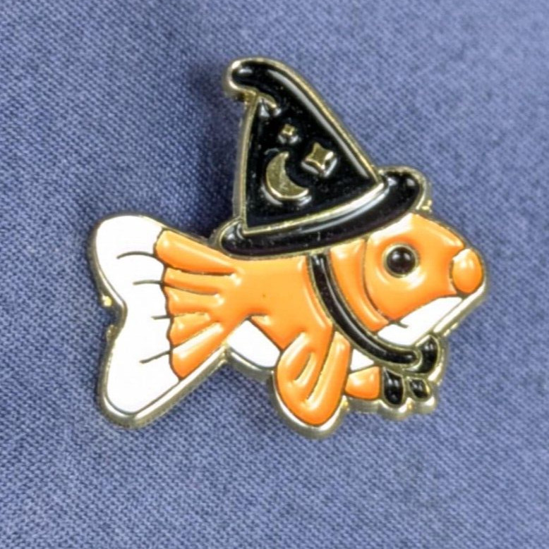 Goldfish Witch Cute Halloween Wizard Witch Hat Collectible Enamel Pin