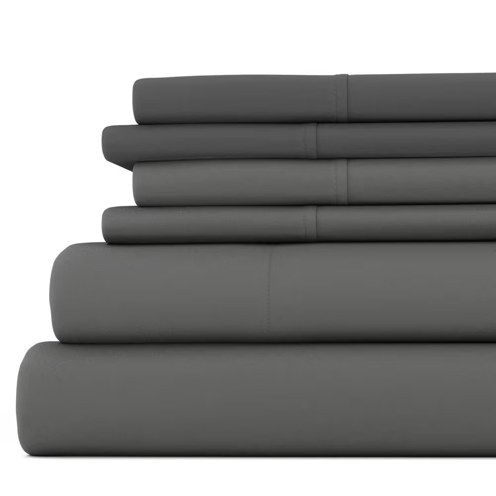 6-Piece Gray Solid Microfiber Full Sheet Set