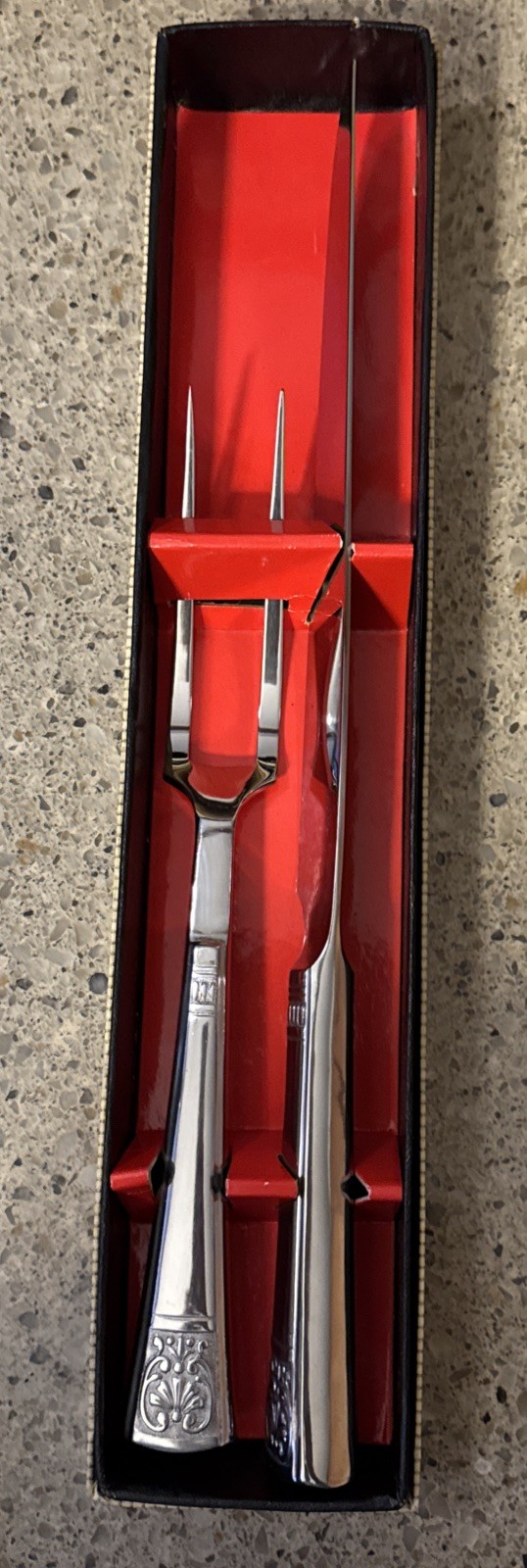 Vintage Mid Century Stainless Steel Japan 2 Piece Carving Set Knife And Fork Box