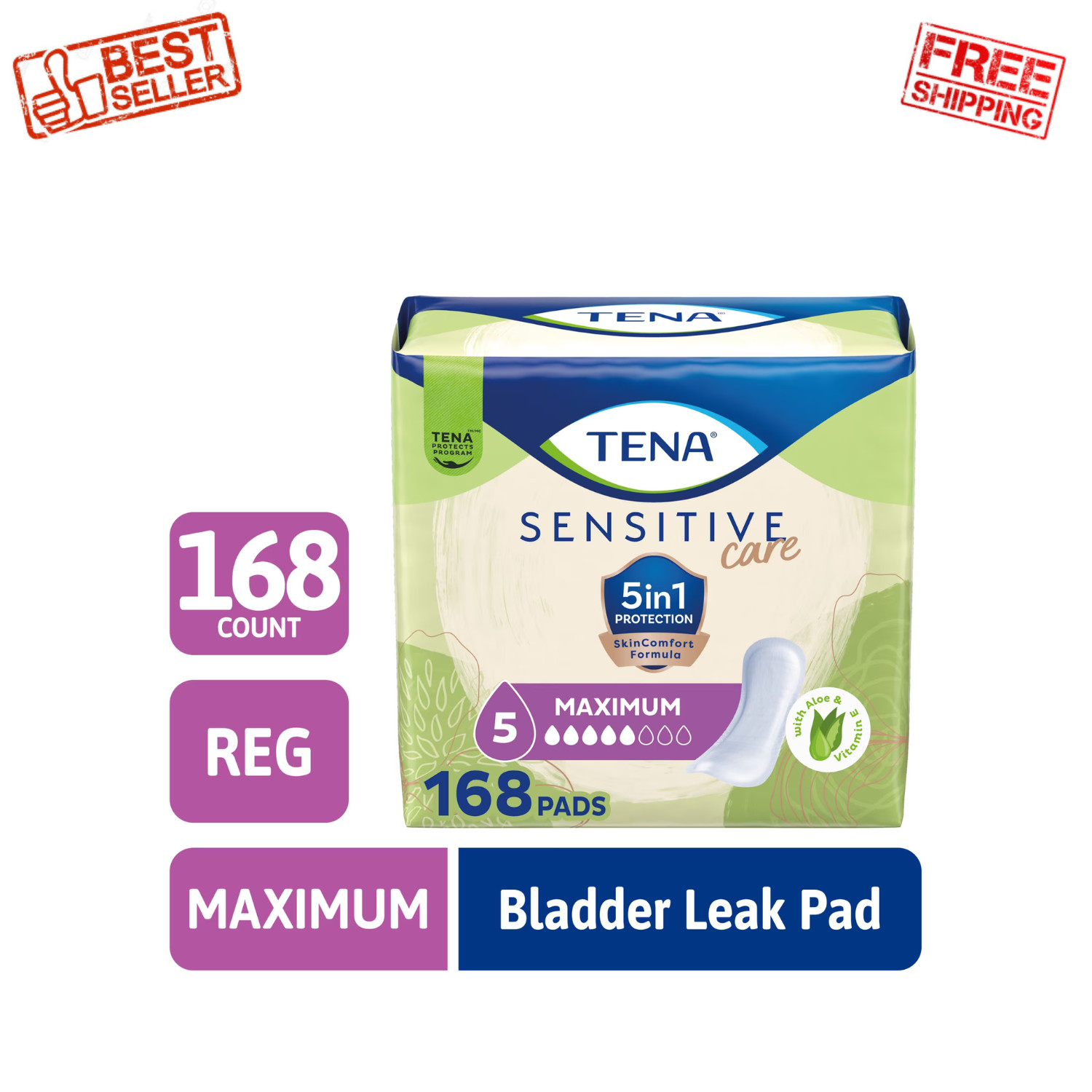 TENA Sensitive Care Maximum Absorbency Incontinence Pad for Women, 168 Ct