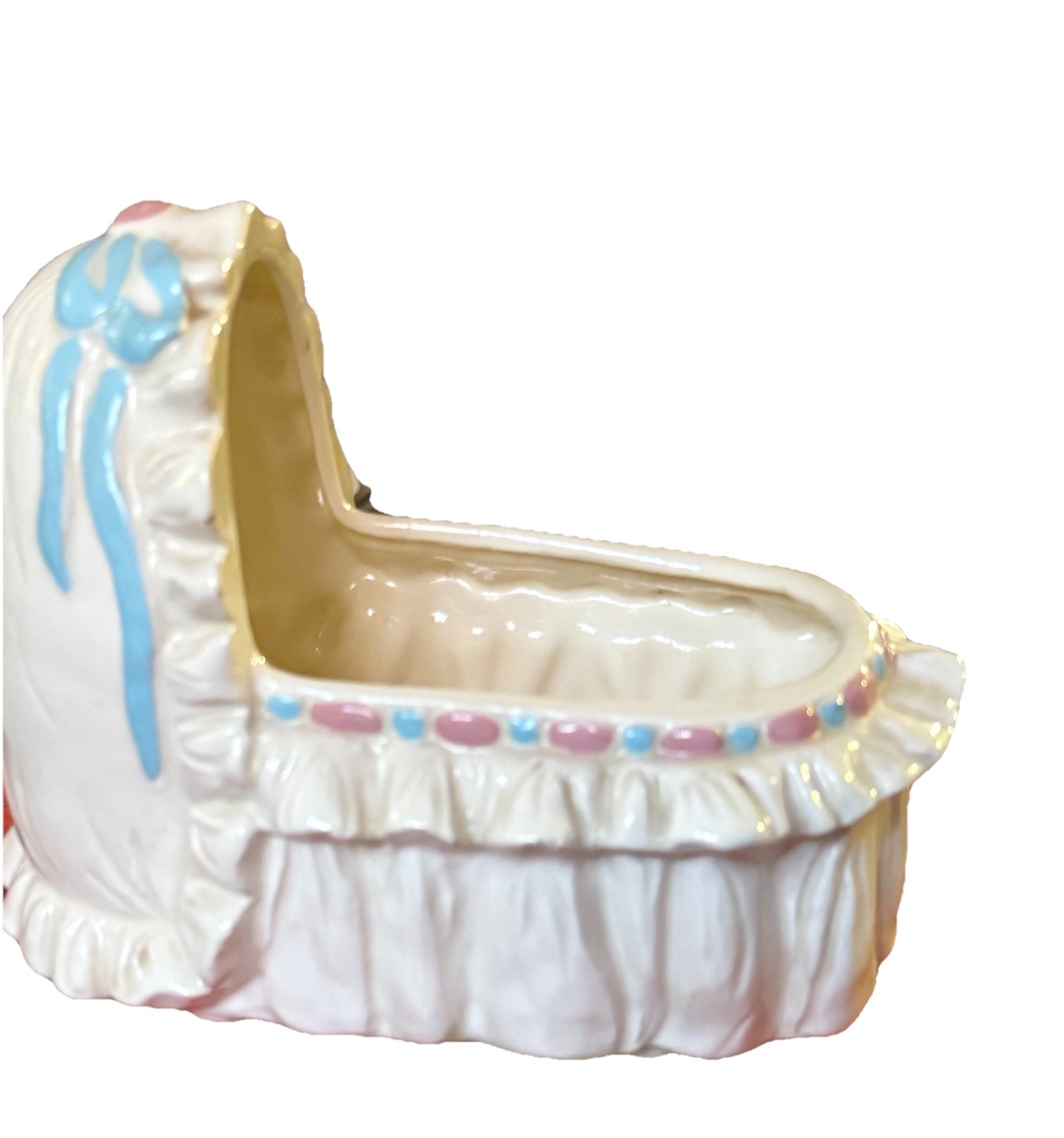 Vintage Ceramic Baby Nursery Planter Bassinet Crib