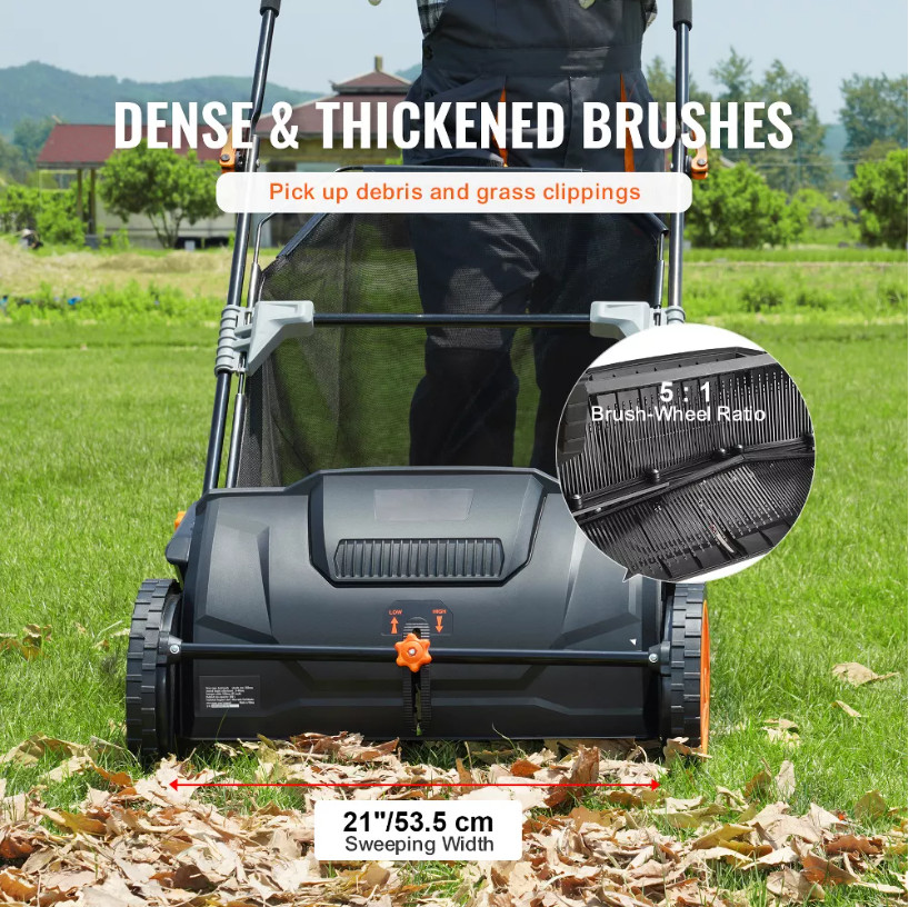 VEVOR Push Lawn Sweeper, 21inch Leaf & Grass Collector